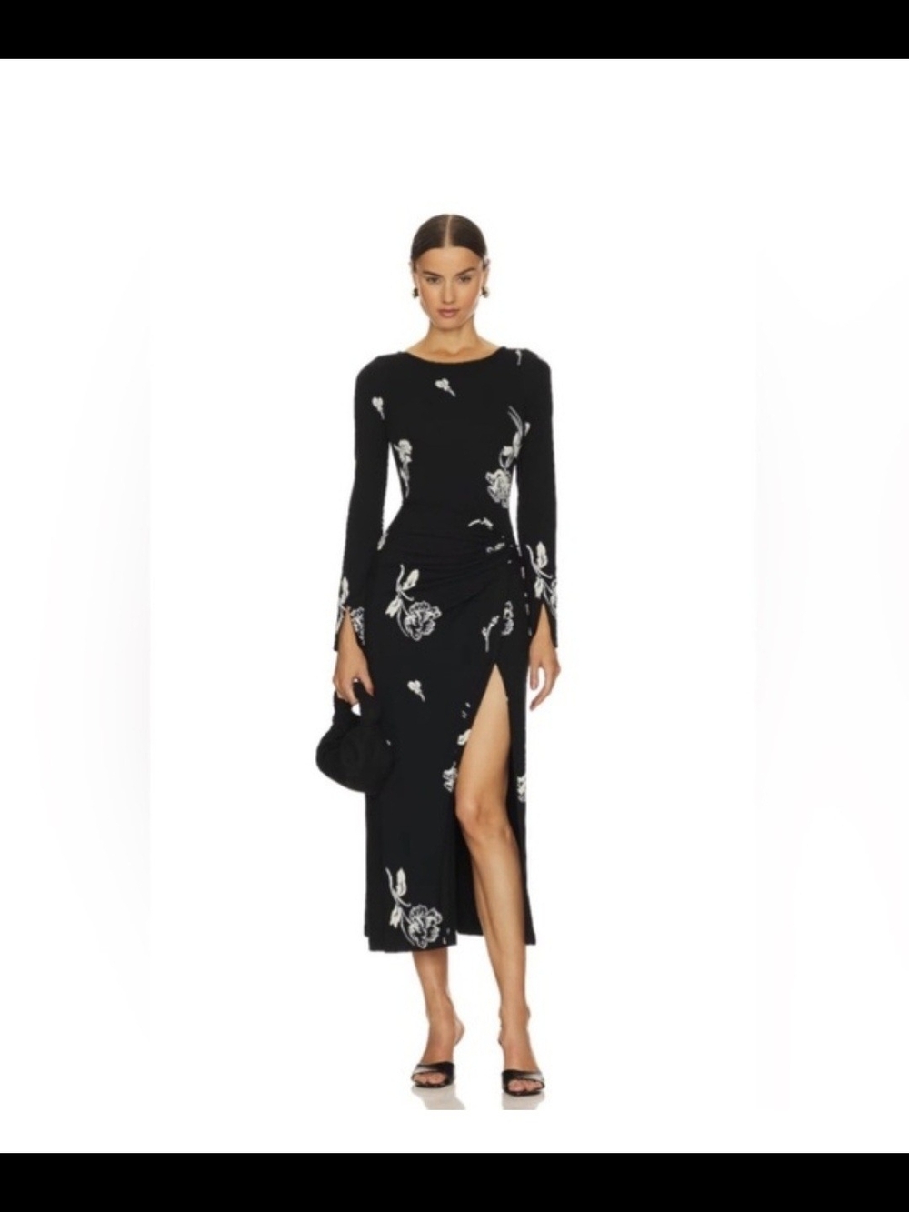 Free People Black Floral Long-Slit Midi Dress